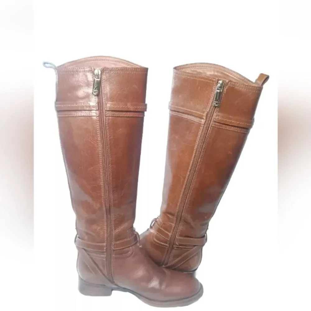 Tory Burch Calista Riding Boot Size 5.5 Cognac Brown Leather Retail $495